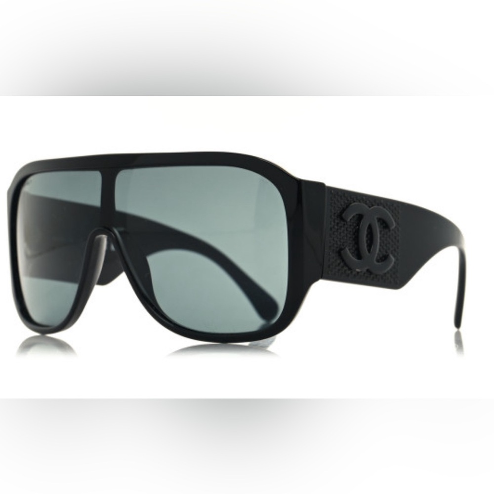 Acetate Crystal CC Shield Sunglasses Black